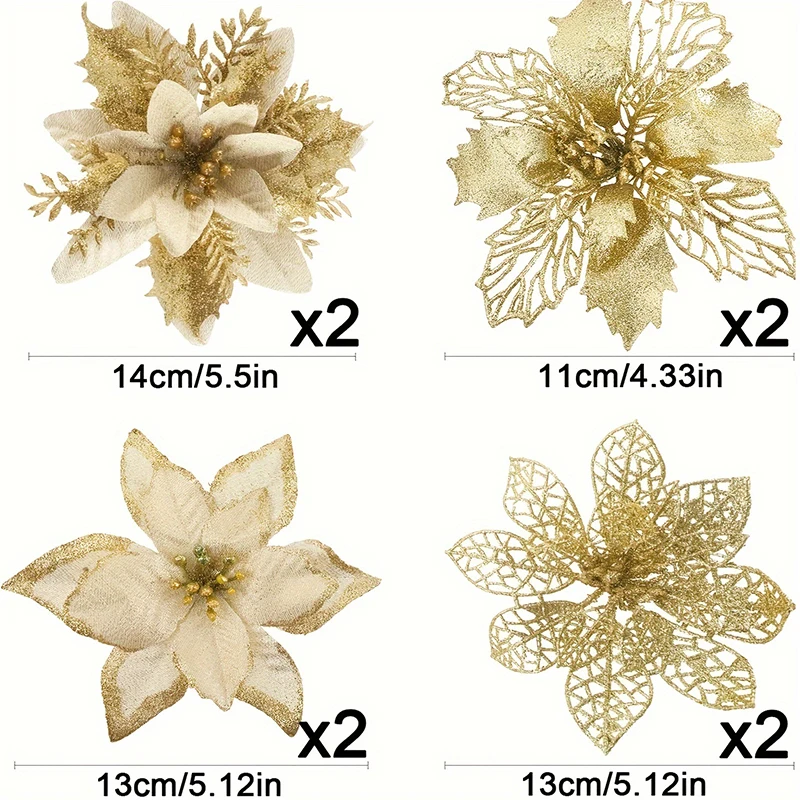 8/16 Stück Weihnachtsdekorationen, glitzernde künstliche Blumen, Weihnachtsbaumschmuck für Heimdekoration, gefälschte Blumen, Weihnachten, Neujahrsgeschenke – Detail 8