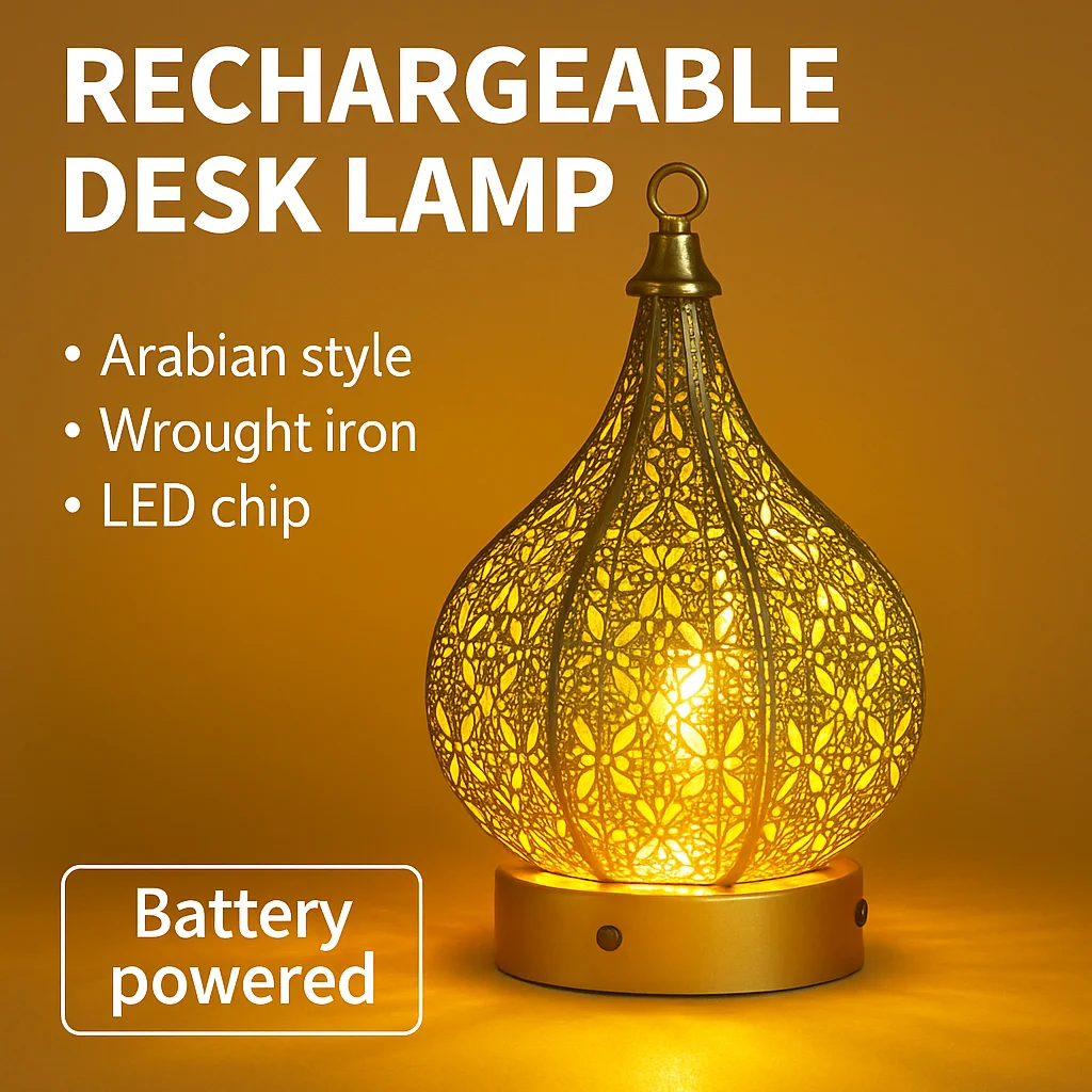 LED Rechargeable Portable Moroccan Arabic Style Table Lamp for Camping Living Room Bedroom Home Cafe Decorative Lighting