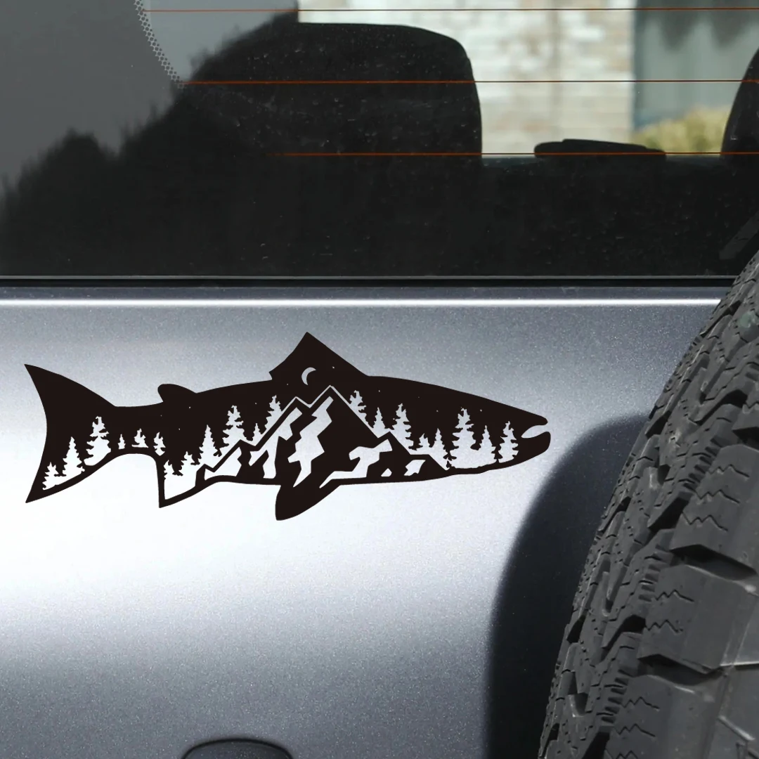 

outdoor off-road four-wheel drive stickers car window glass body vinyl decals car accessories Combination of forest and fish SUV