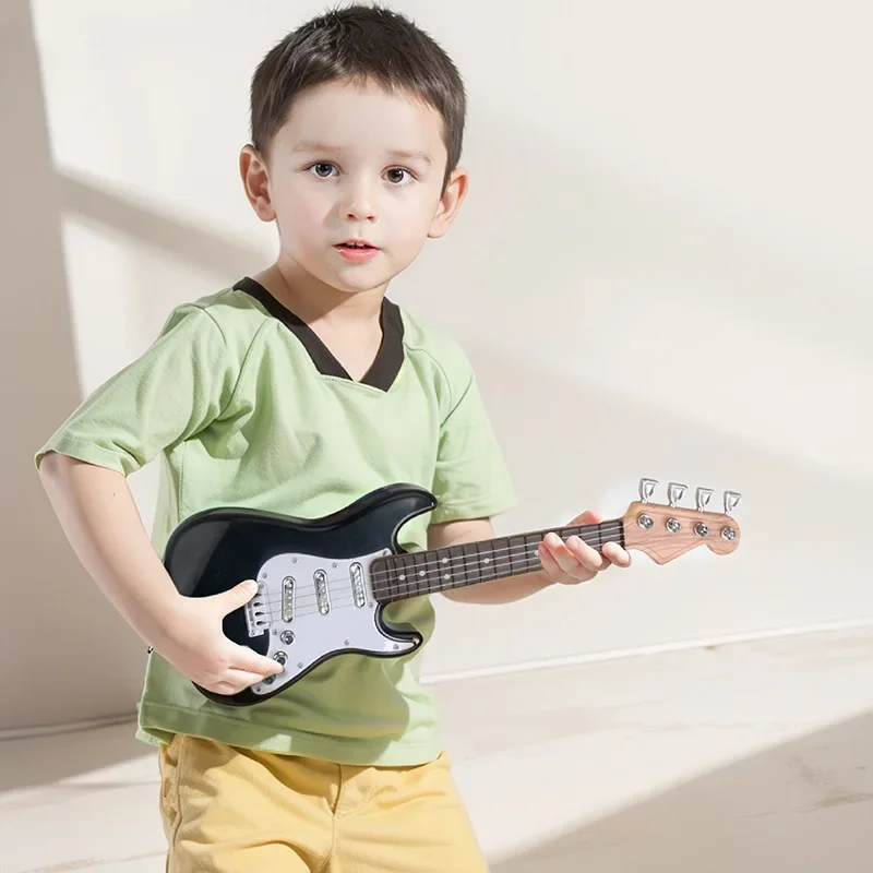 Kids 17 Inch Electric Guitar Toy with 4 Strings LED Lights Rechargeable Musical Instrument Toy Guitar for Children Birthday Gift