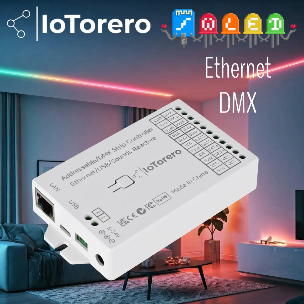 IoTorero WLED Ethernet  ESP32 Addressable & DMX LED Strip Controllerr Works With Home Assistant