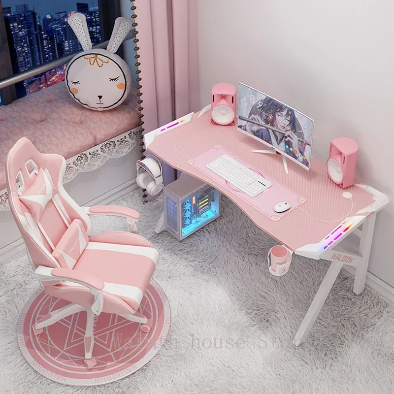 Pink gaming desk girls gamer live combination office computer desk table fashion lovely bedroom laptop desk study table