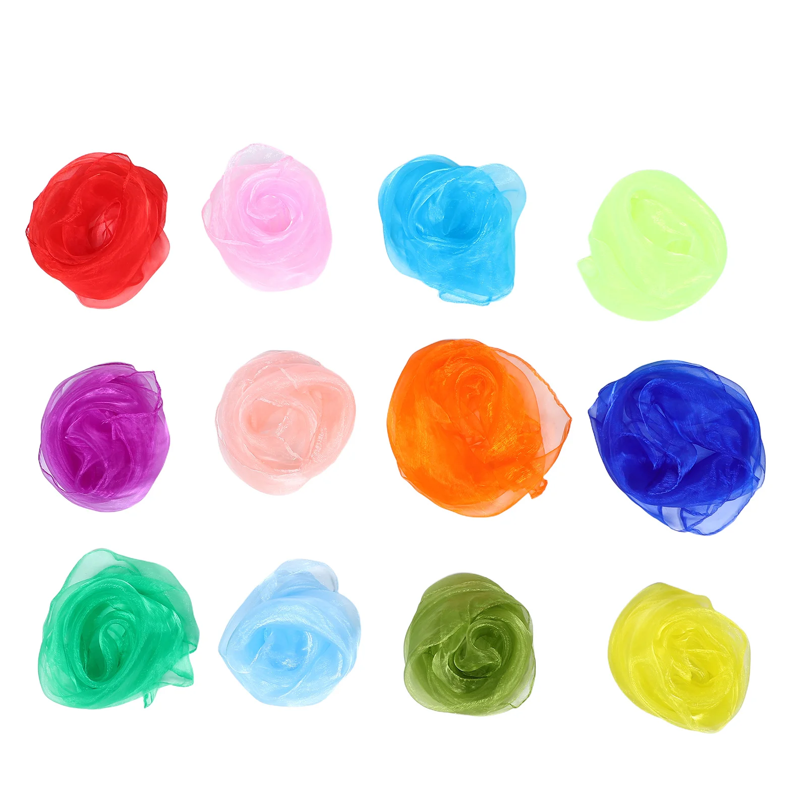 ผ้าพันคอเต้นรำสำหรับเด็ก 12 ชิ้น ขนาด 60x60 ซม. ผ้าพันคอทรงสี่เหลี่ยมสำหรับการแสดง น้ำหนักเบา สีพื้น อุปกรณ์ประกอบการแสดง คอสเพลย์ ระบำหยางโก