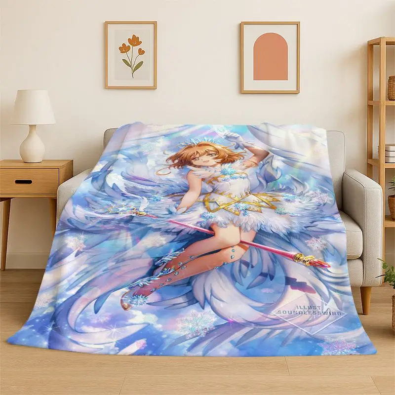 Cute Sakura Card Captor Girl Cartoon Flannel Blanket,Ultra Soft Warm Plush Throw for Home Bedroom Bed Sofa Cover Office Picnic