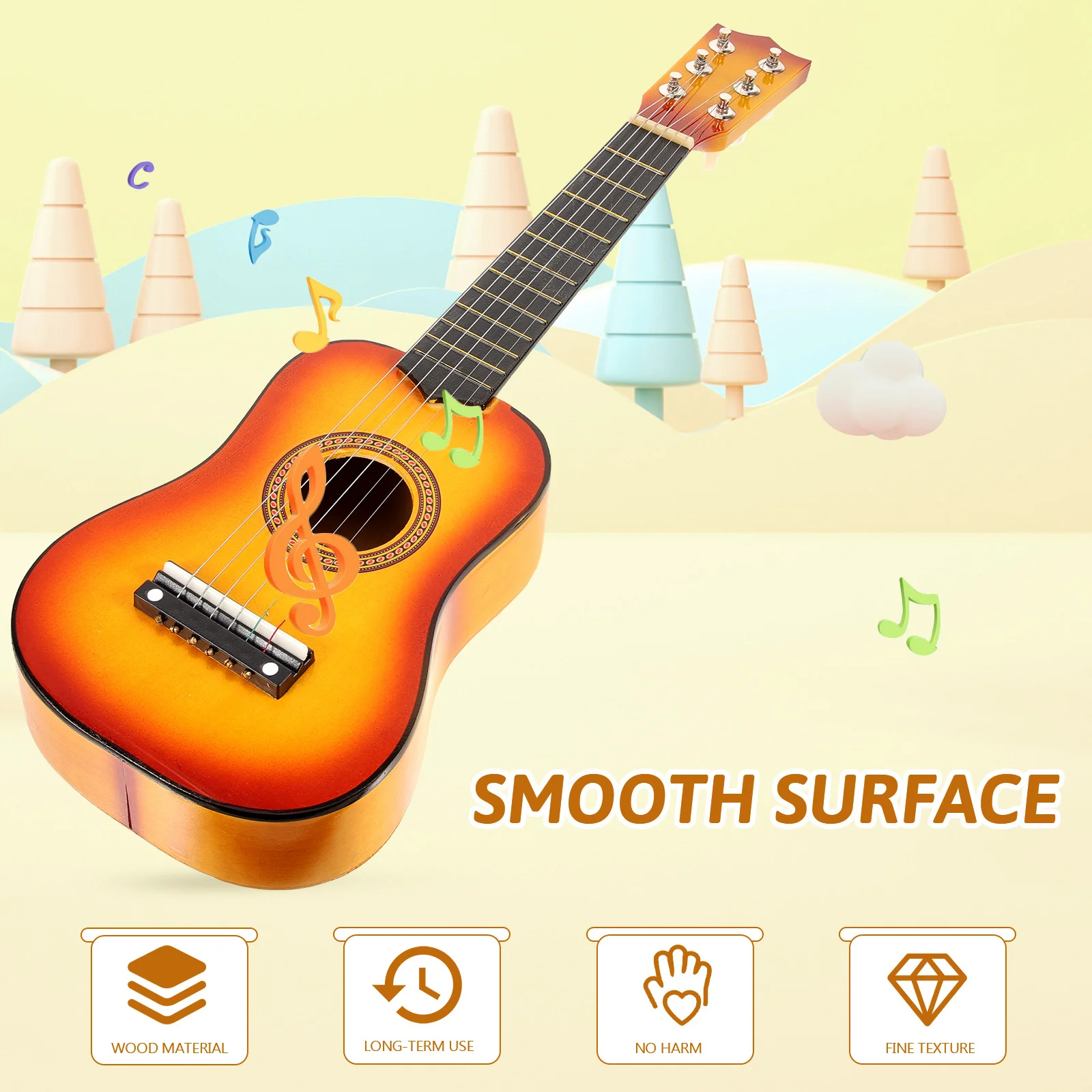 21 Inch Children Guitar Small Size Portable Wooden Acoustic Musical Instrument For Kids Beginner Gift Elastic Frets Low Action