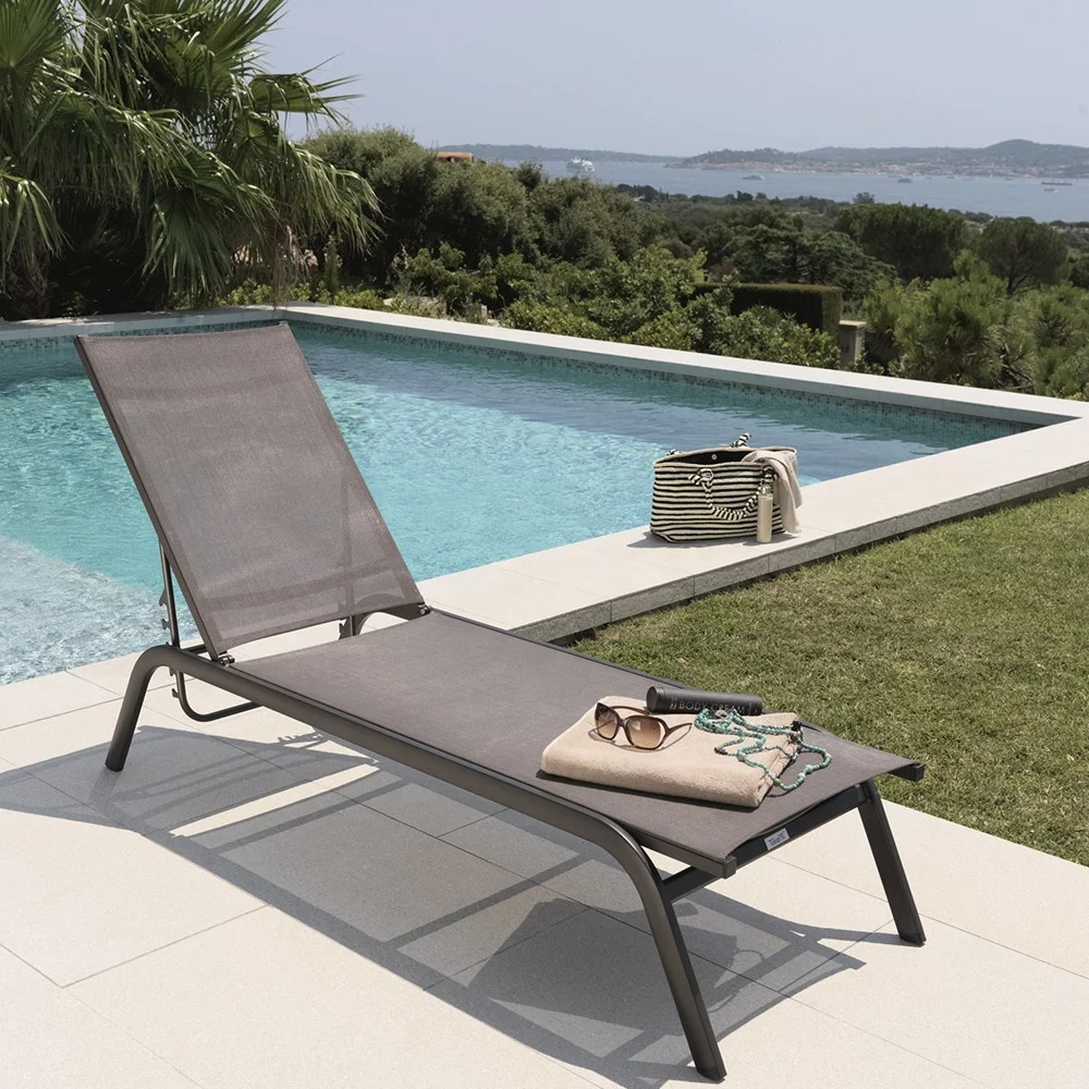 Outdoor Beach Swimming Pool Daybed Aluminum Folding Webbed Lawn Chair Chaise Lounge