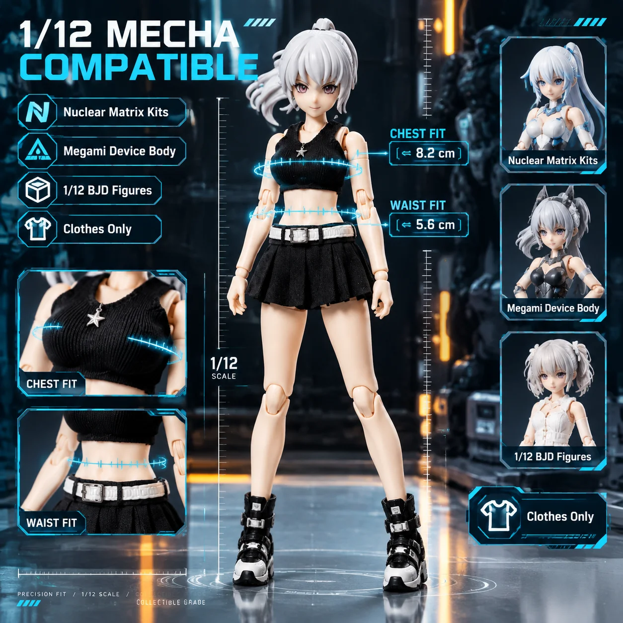 1/12 BJD Doll Baby Girl Clothing Extension Nuclear Energy Matrix Hurricane Locust Design 12 Points Moon Body Vest Short Clothes view 5