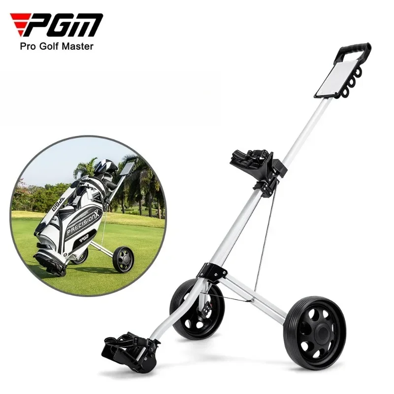 PGM 2 Wheel Golf Trolley Foldable Aluminum Alloy Push Pull Cart with Multifunction Panel Silent Wheels QC002