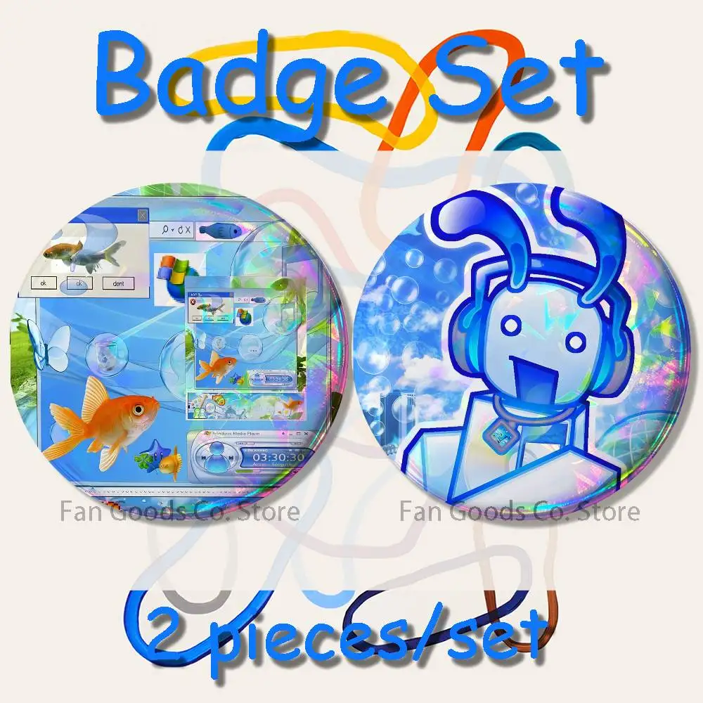 Frutiger Aero Art 2-piece set Pins Backpack Clothes Jewelry Accessories Cartoon Round Brooch Button Badge Fans Collection Gifts