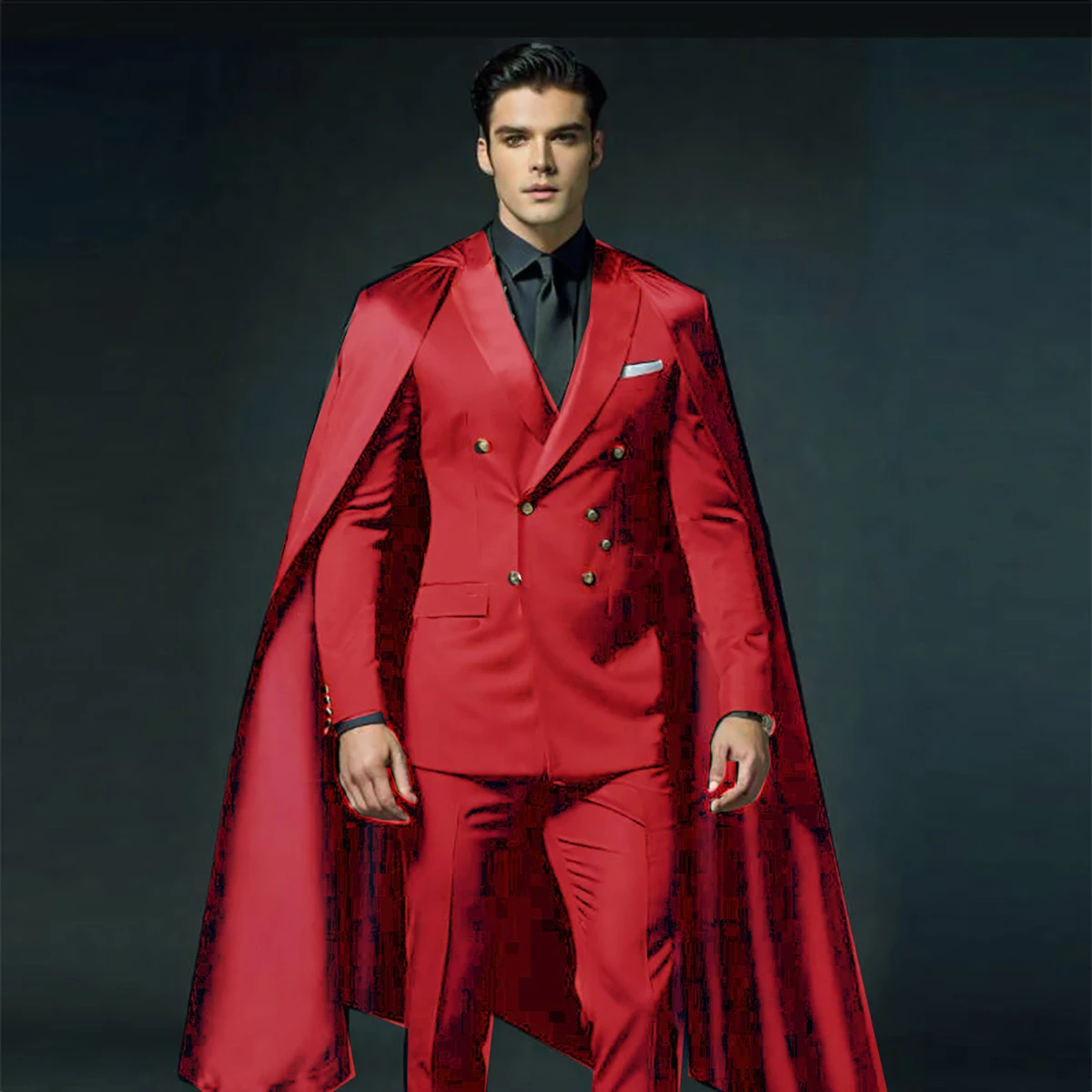 Modern Men Wedding Suits 2 Pieces With Detachable Capes Plus Size Customized Groom Tuxedo Suits Show Party Suits Male Costume