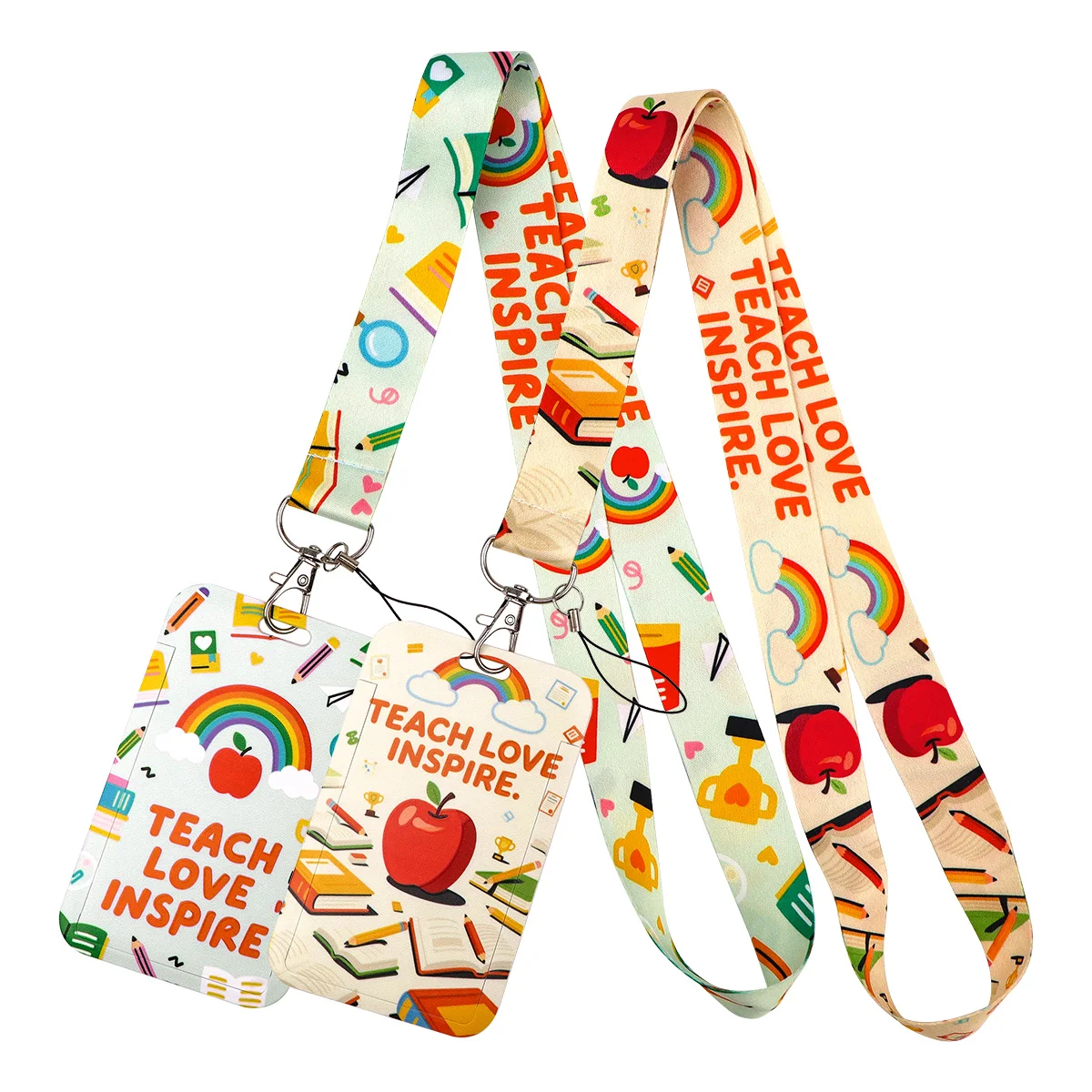 

Rainbow Apple Quotes Lanyard Neck Strap Keychain ID Card Cover Badges Holder Mobile Phone Hang Rope Keyring Accessories Kid Gift