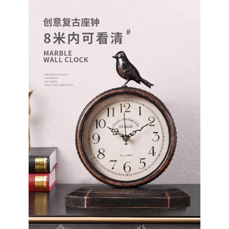 American retro desk clock desktop creative ornament quartz living room desk desktop clock placement  pendulum