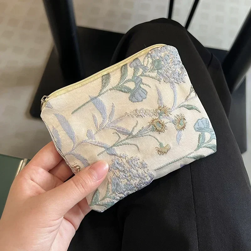 Women Mini Small Cosmetic Bag Cute Girls Flower Print Lipstick Makeup Bag Travel Organizer Sanitary Napkin Pad Storage Bag Pouch