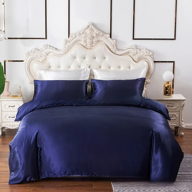 لون نقي طقم سرير الحرير المنسوجات المنزلية عبر الحدود غطاء لحاف المخدة تناول تي شيرت مجموعة لتزيين غرفة النوم