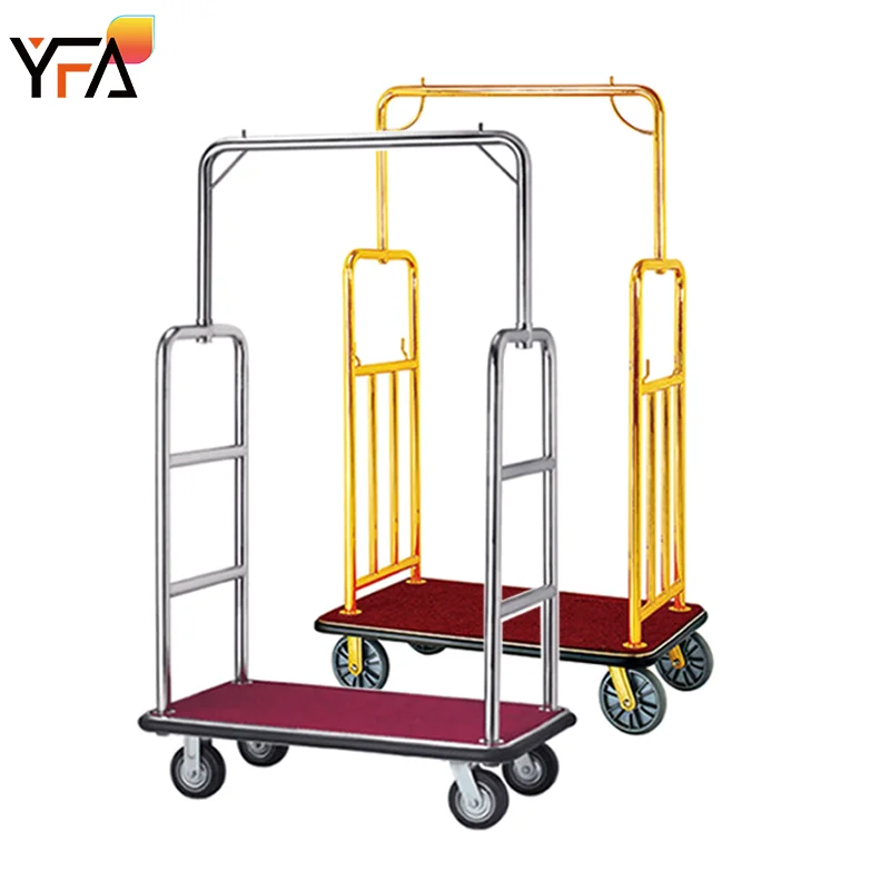 

Stainless Steel Transporter Hotel Luggage Cart Value Valet Bellman's Pushcart,Gold Hotel Lobby Bellman Trolley