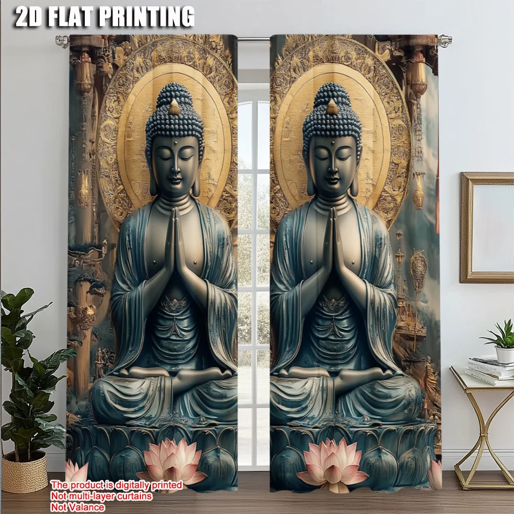 2pcs, Curtains&Window Treatment 2D plane printing Buddha Versatile Polyester (without rod) Gifts Perfect for Bedroom, Kitchen,