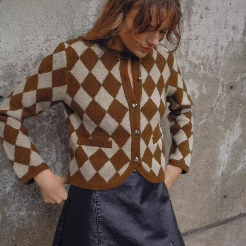 Casual round Ne Long Sve Sweater Knitted Diamond Pattern Embroidery Outerwear Soft een Fiber Fabric Fem Autumn New ...