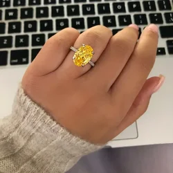 Elegant Lady 5ct Lab Topaz Zircon Ring silver Color Party Wedding band Rings for Women Bridal Engagement Jewelry Gift