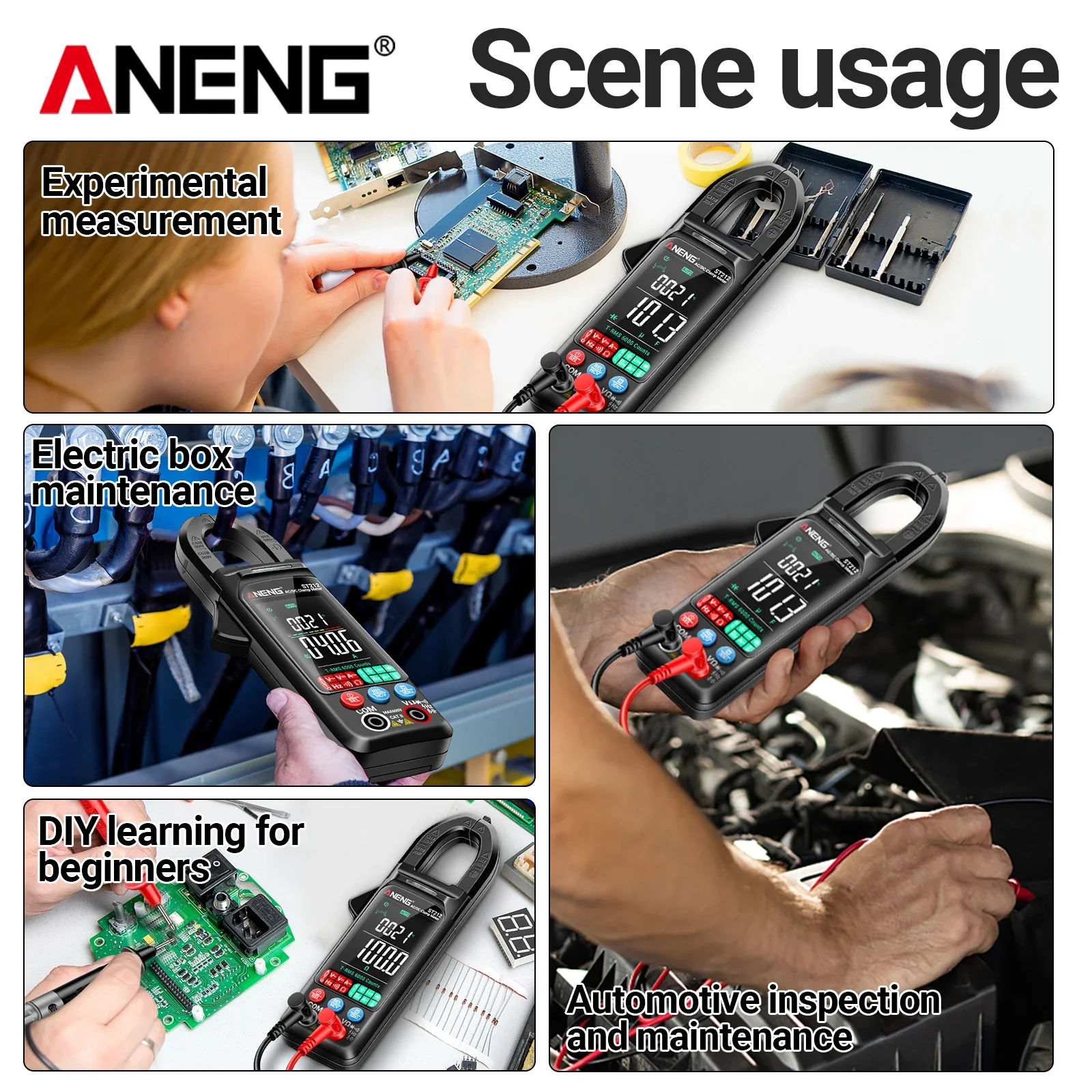 ANENG ST212 6000 Counts clamp meter 60MΩ Resistance 60mF Capacitance 0-1000Hz Frequency VA Reverse Screen Electrical Repair Tool