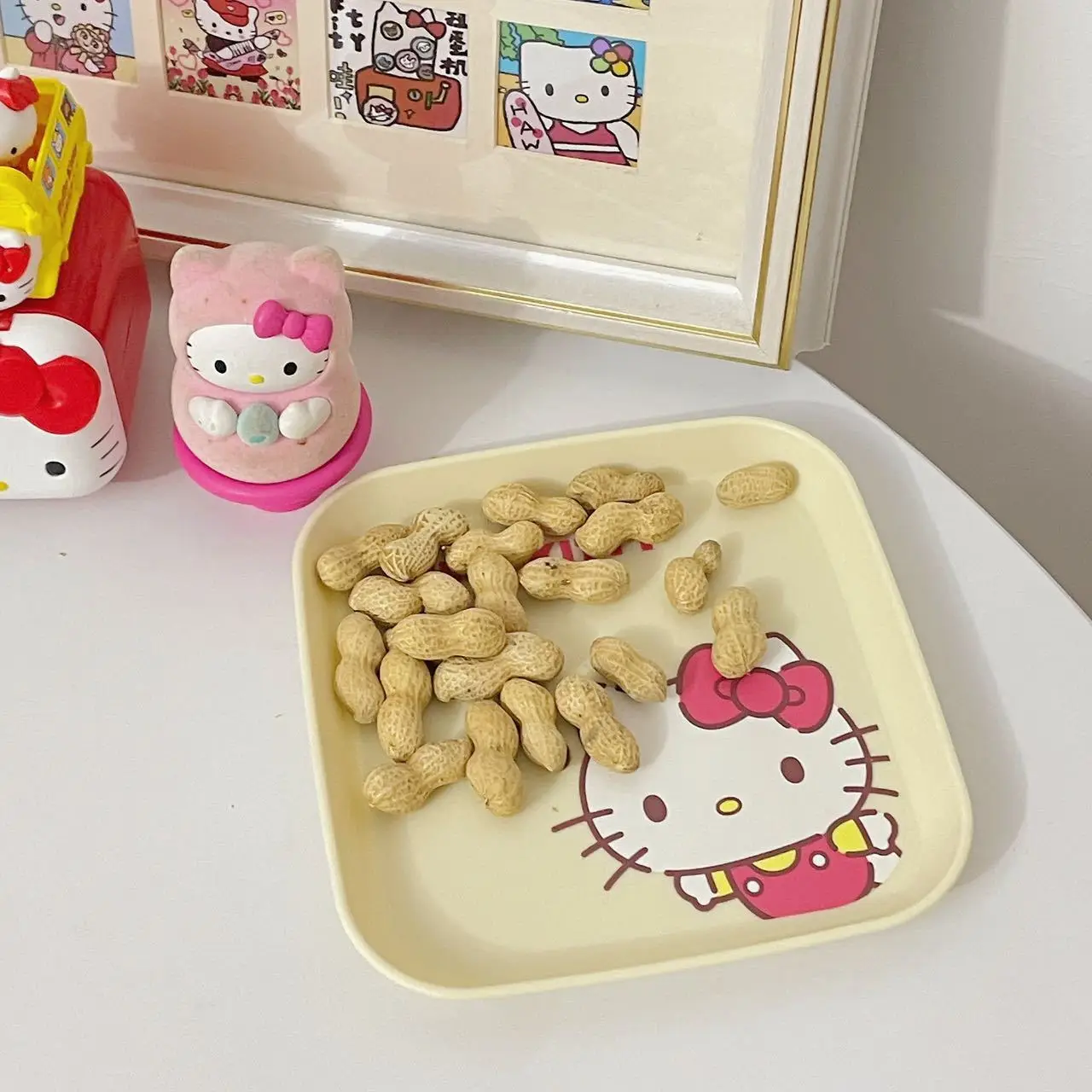 4 قطعة سانريو مرحبا كيتي كورومي لوحة لطيفة الجدول صينية القمامة يبصقون العظام لوحة البلاستيك لوحة صغيرة وجبات خفيفة لوحة لوازم المطبخ