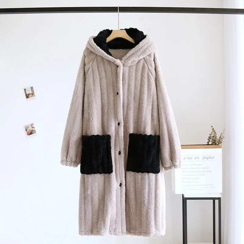 New autumn and winter couples coral fleece nightgown flannel thickened bathrobe men and women long robe home service robes gift