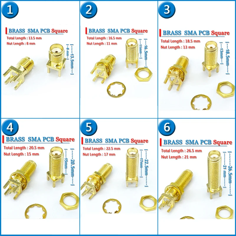 

SMA Female Solder Square clip mount Edge PCB 13.5 16.5 18.5 20.5 22.5 26.5mm Straight 50ohm Copper GOLD RF Connector Adapters