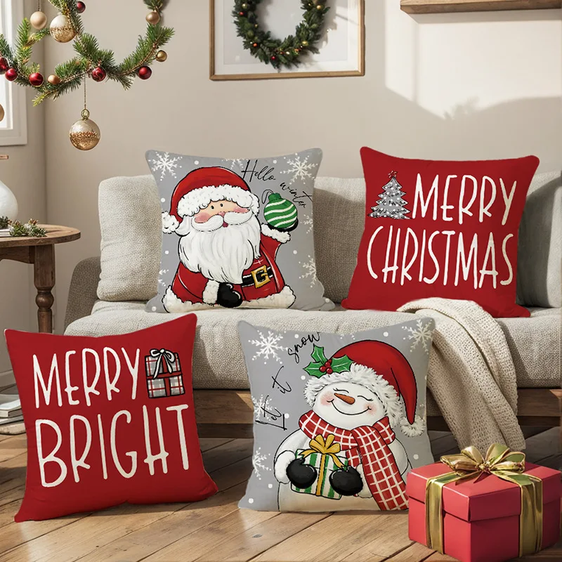 

45x45cm Set of 4,Christmas Decoration Pillowcase Santa Claus Tree Cushion Cover Home Sofa Chair