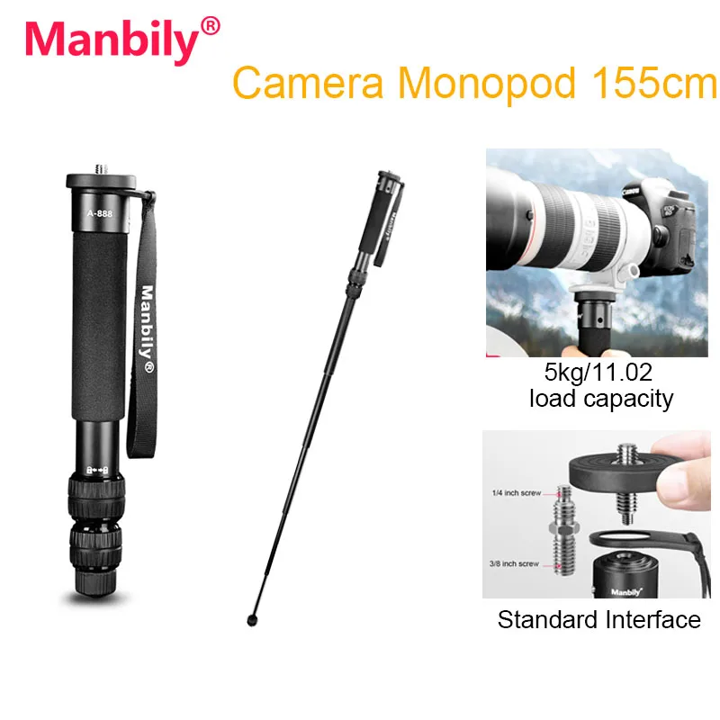 Manbily الألومنيوم Monopod يده المدمجة المحمولة قابل للسحب كاميرا Monopod 7-قسم لحد أقصى. سعة الحمل 5 كجم/11.02 رطل