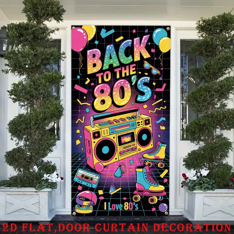 2D Door Banner - A large retro 80s neon "Back to the 80s" party banner of the 80s style