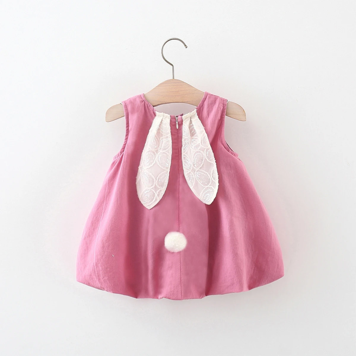 Baby Girl Summer New Dress Sweet Sleeveless Round Neck Chest Little Rabbit Accessories Back Long Ears Princess Dress