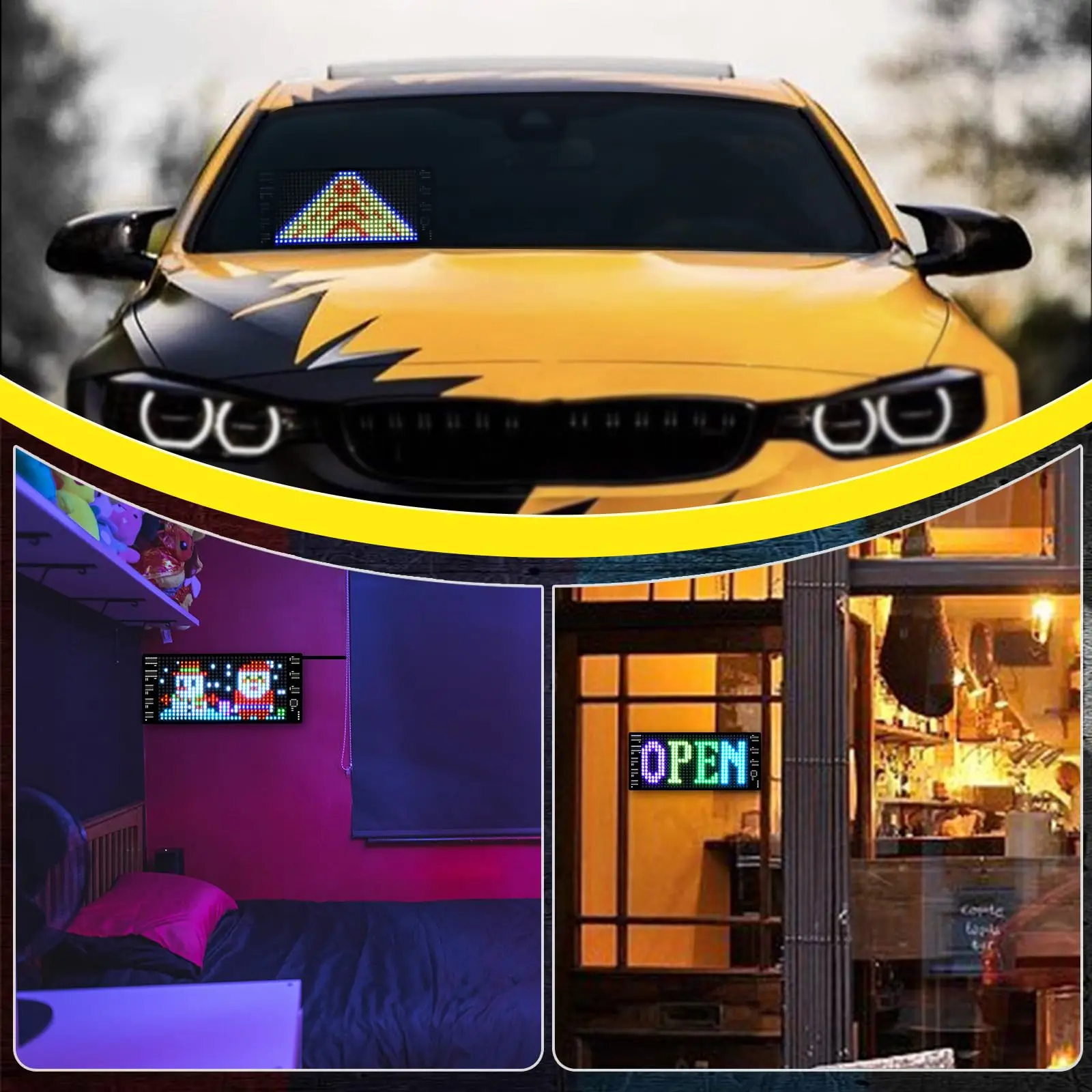 Car Sign Message Scrolling LED Display for Indoor Flexible Advertising Sign Bluetooth APP Custom Editor Animations/Text/Graffiti