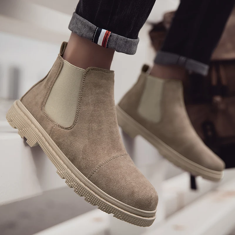 Men's Leisure Chelsea Boots Black Trend Platform Shoes Cow Suede Leather Autumn Winter Boot Handsome Ankle Botas Masculinas Male