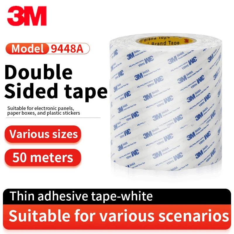 3M Double-sided Adhesive Tape 50 meters 9448A White High Adhesion Office Student Vehicle Decoration Adhesive Paper Handmade Tape