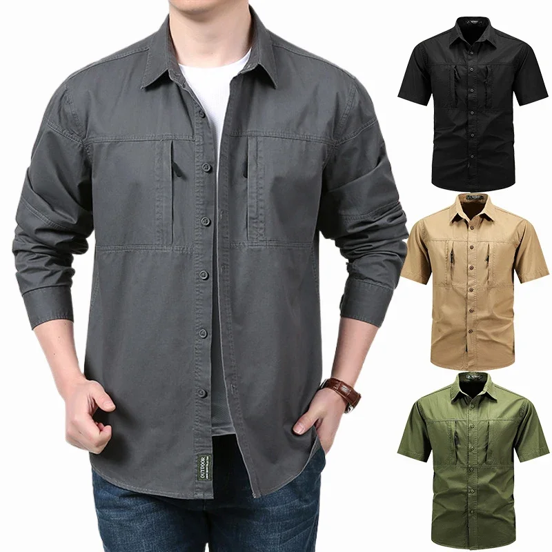 Men's Tactical Long-sleeved Shirts Summer New Outdoor Multi-pocket Quick-drying Military Cargo Shirt Hiking Fishing Work T-shirt