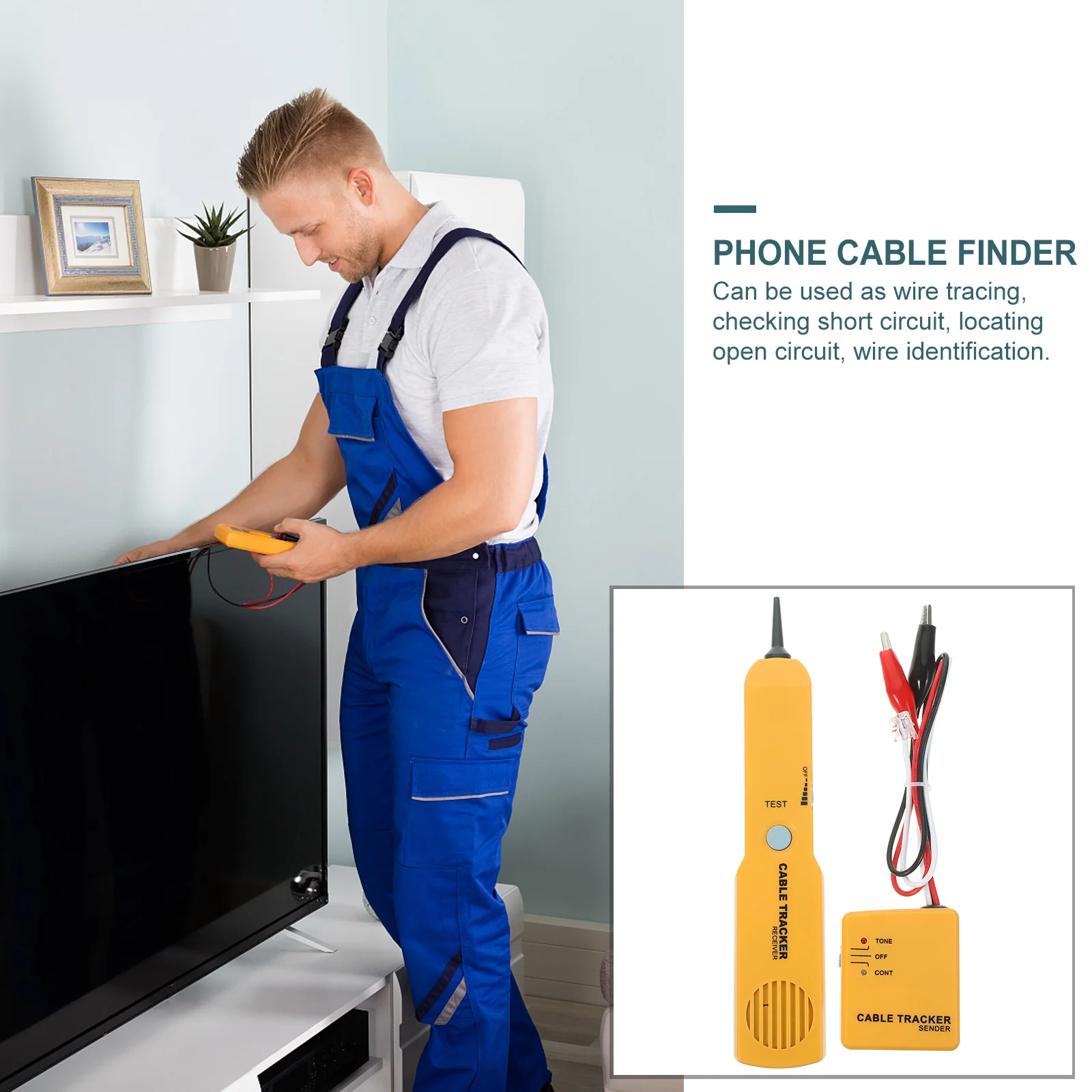 

Wire Tracer Tester Tone Line Finder For Rj11 Network Phone Cable Detection Short Circuit Open Locator Toner