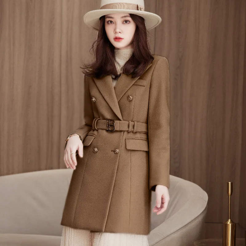 2023 Winter New Fashion High Quality Women Wool B Bulk Belt Long Woolen Coat Female Casual Wool Clothing