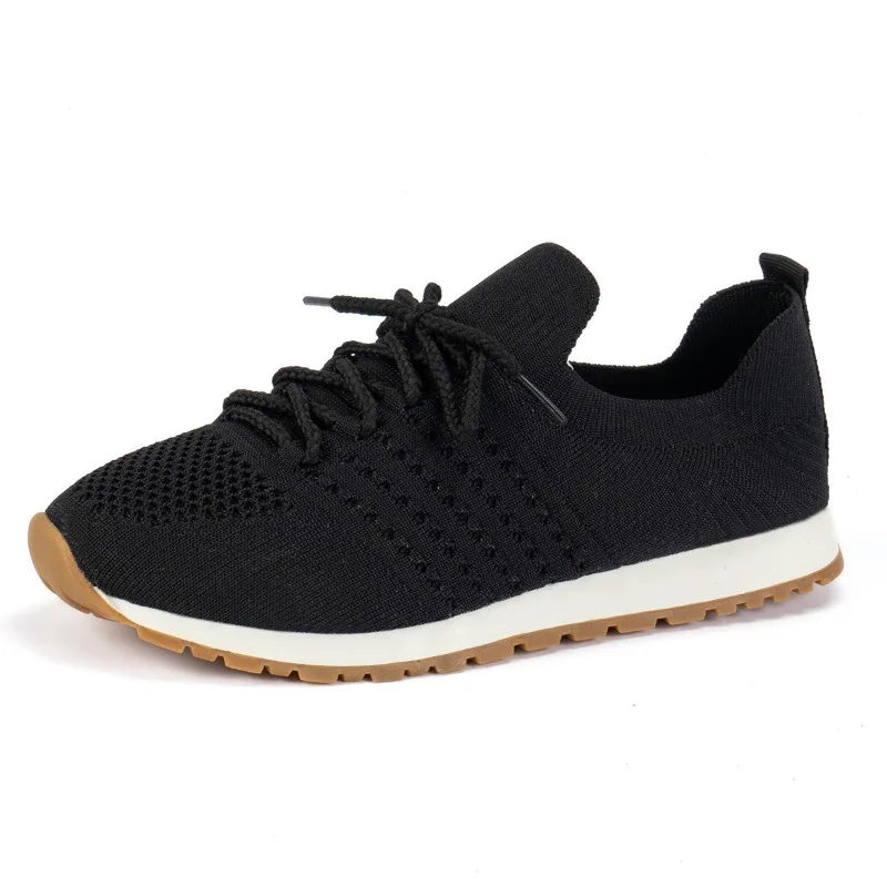 New Style Fashion Brown Knit Breathable Sneakers Shoes Women Soft Sole Platform Flat Woman Non Slip Casual Shoes Plus Size 36-43