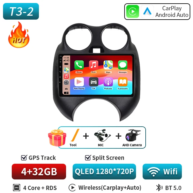 Voor Nissan Maart MICRA 2010 2011 2012 2013 Android 16 Autoradio Audio video multimedia Speler GPS Navigatie 8 + 128G Carplay Auto