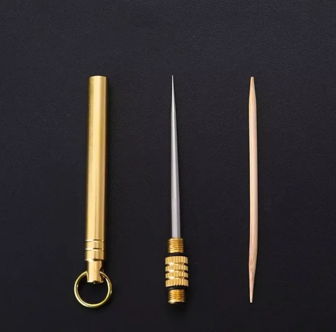 Multifunctional Titanium Brass Toothpick Portable Bottle Opener Fruit Fork Camping Tool with Stronger Dental Floss