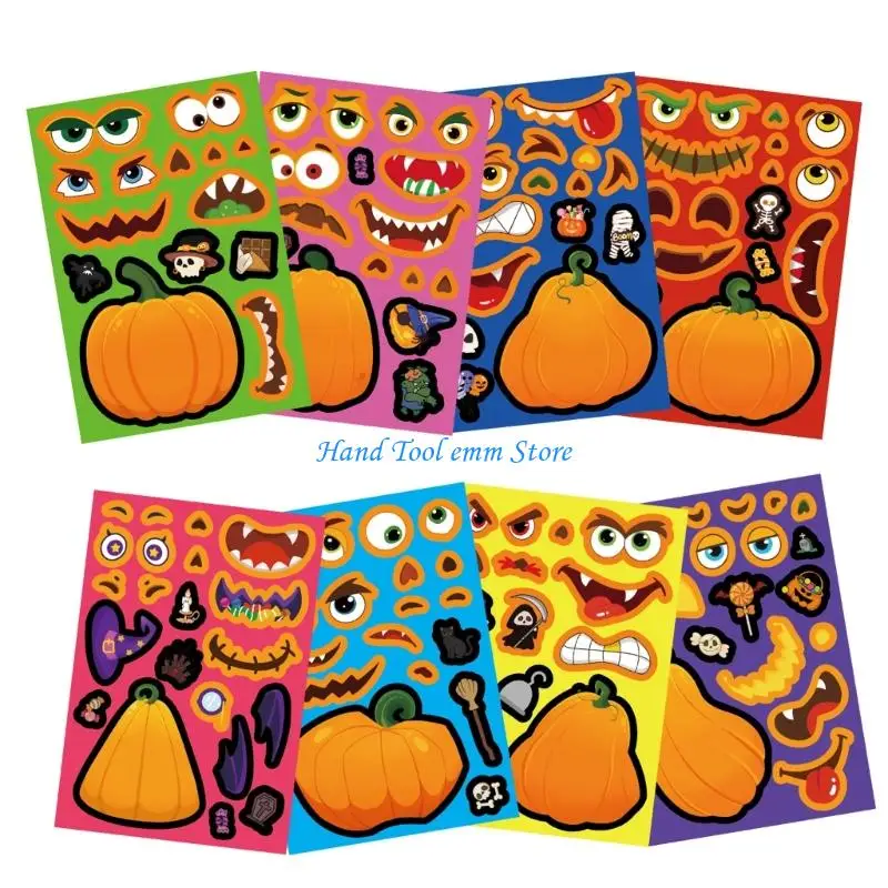 H37F 24Pcs Halloween Pumpkins Stickers Fun Puzzle Designs For Tablets Customization