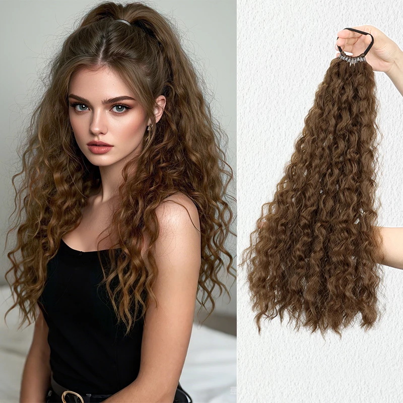 Synthetic material long curly hair ponytail, with elastic hair tie, hair extensions, a fashionable wig accessory for daily wear