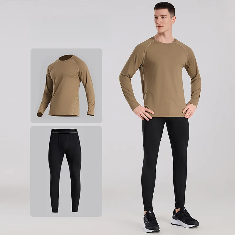 

Summer Men's Quick Dry Base Layer Sportswear Set Long Sleeve Running Fitness Training Two-Piece Outfit with Long Pants
