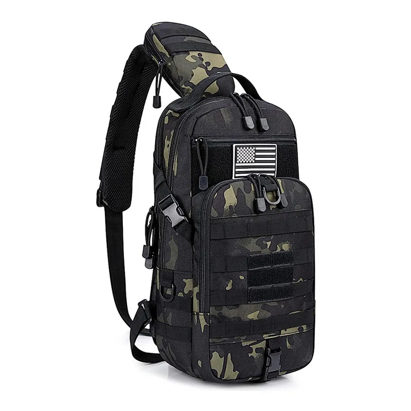 Men\'s sling bag, cycling single shoulder diagonal cross backpack, camouflage outdoor multifunctional tactical chest bag, handbag