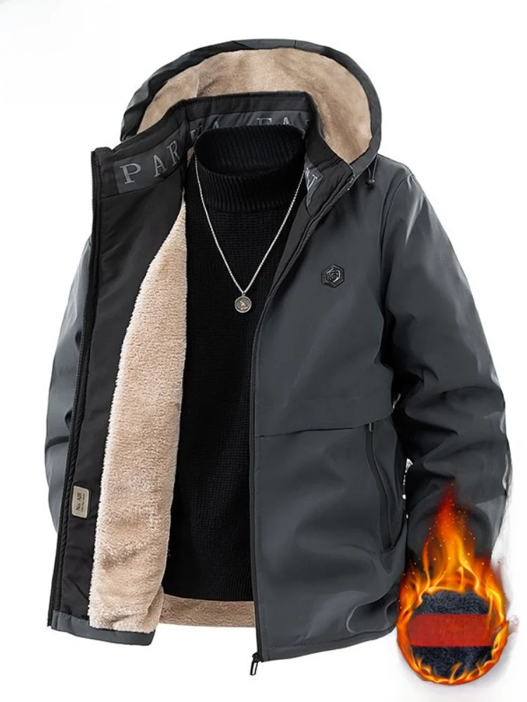 

Paul Men's Cotton Jaet Autumn Winter Thiened Fce Lined Loose Workwear Windproof Outerwear Sli for Middle Aged And ...