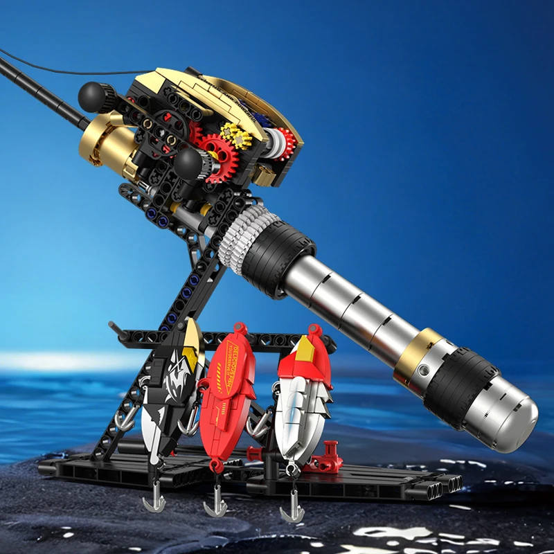 Fishing Rod MOC Building Blocks Technology Machinery Series Assembly Simulation Model Multi Shaped Fishing Bait Creative Gift