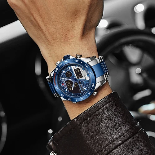 Imagen 2 del producto NAVIFORCE, reloj de pulsera de marca de lujo para hombre, relojes deportivos digitales militares para hombre, reloj de cuarzo con correa de acero, reloj Masculino