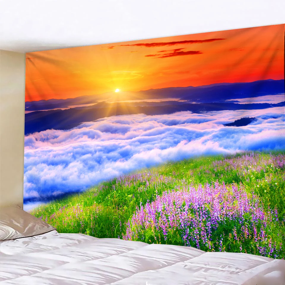 Sunrise  Tapestry Seas Of Cloud Wall Hanging Multifunctional  Boho Printed Bedspread Cover Yoga Mat Blanket Picnic cloth