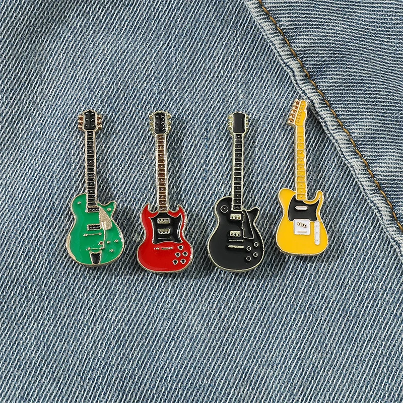 Funny Musical Instrument Guitar Brooch Kpop Rock Music Band Enamel Pins Metal Lapel Badges Fashion Jewelry Gift for Kids Friends