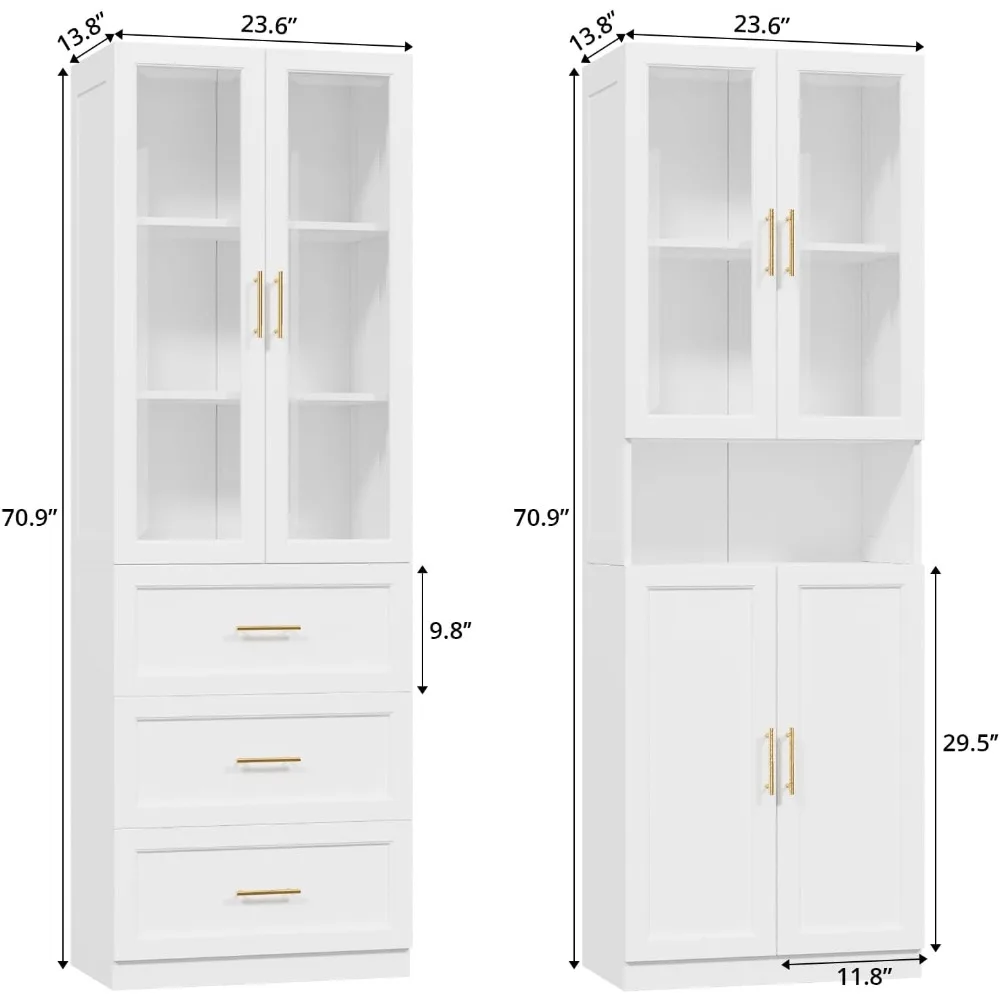 Bookcase with Glass Doors & Drawers, 5 Tier Bookshelf with Adjustable Shelf, Modern Large Storage Display Cabinet Set