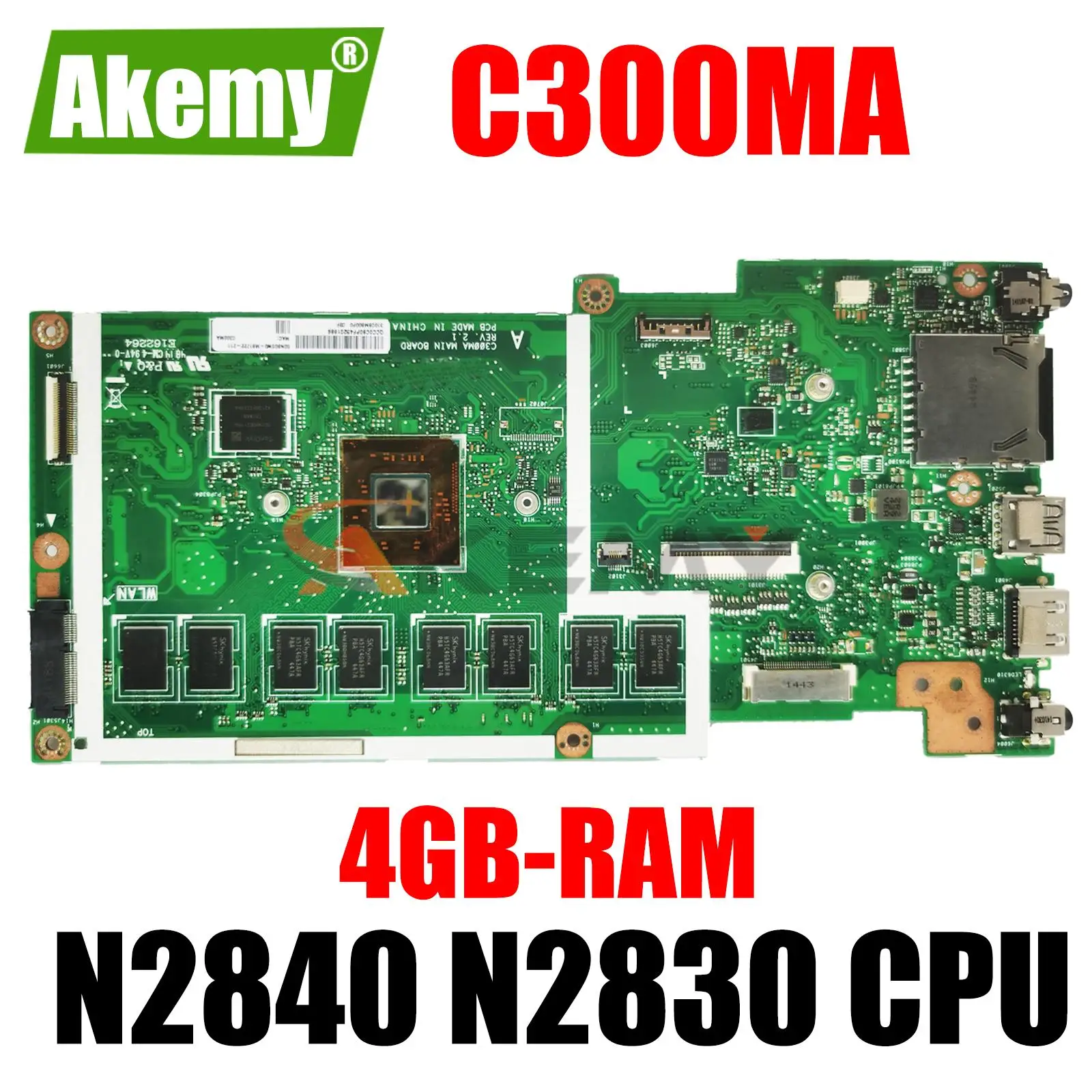 

C300MA motherboard For Asus C300M C300 C300MA Laptop motherboard N2840/N2830 CPU 4GB RAM REV.2.1 Mainboard